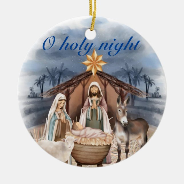 Christmas Nativity scene Religious Ceramic Tree Decoration (Front)