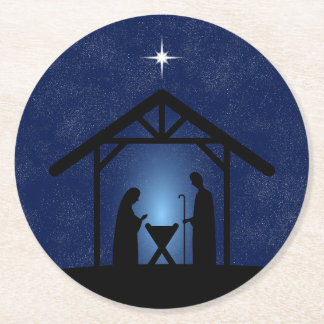 Christmas Nativity Scene Religious Round Paper Coaster