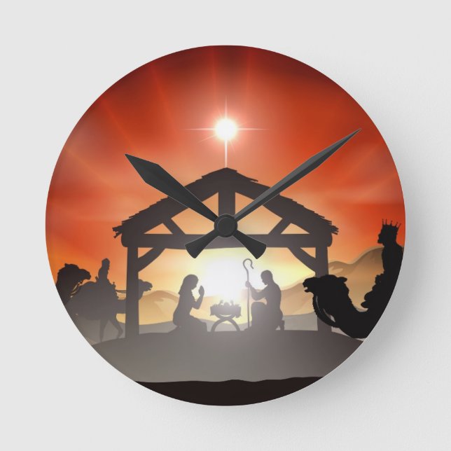 Christmas Nativity Scene Round Clock (Front)