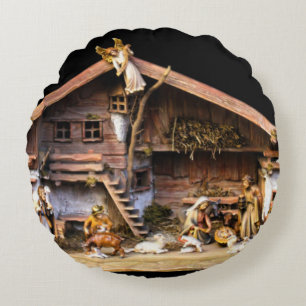 Christmas Nativity Scene Round Cushion