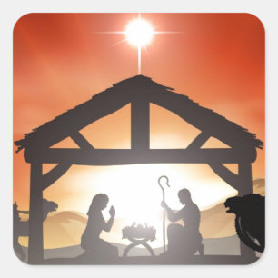 Christmas Nativity Scene Square Sticker