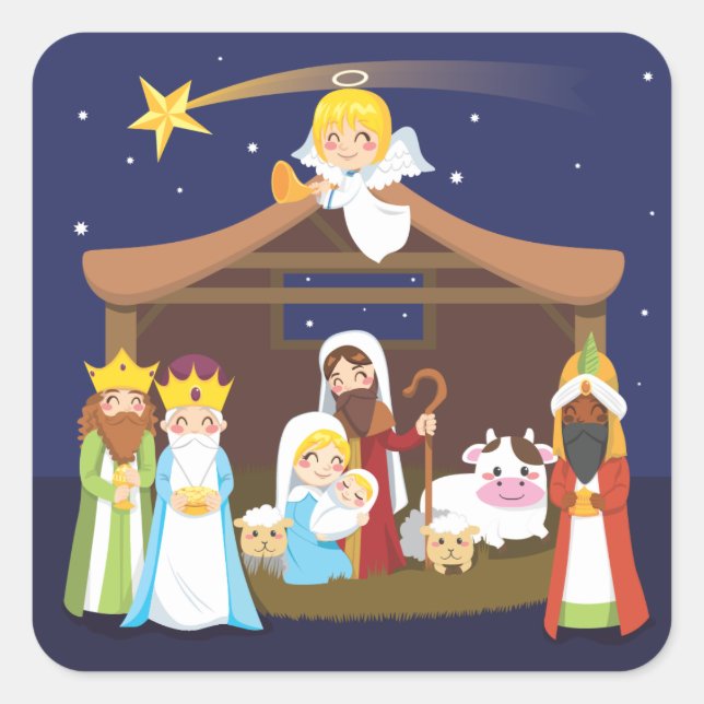 Christmas Nativity Scene Square Sticker (Front)