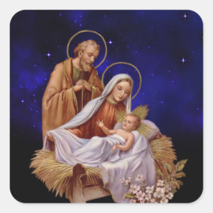 Christmas Nativity Scene Square Stickers