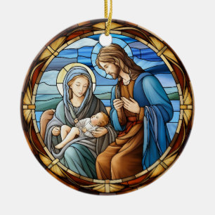 Christmas Nativity Scene Stained Glass Ceramic Tree Decoration