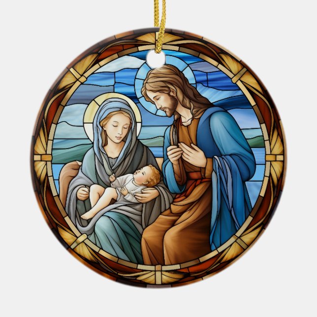 Christmas Nativity Scene Stained Glass Ceramic Tree Decoration (Front)