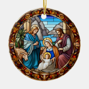 Christmas Nativity Scene Stained Glass Ceramic Tree Decoration