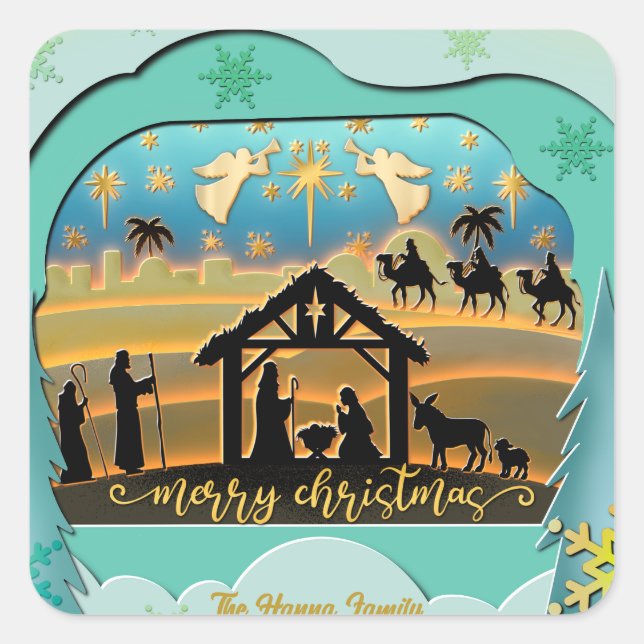 Christmas Nativity Scene stock illustration Square Sticker (Front)
