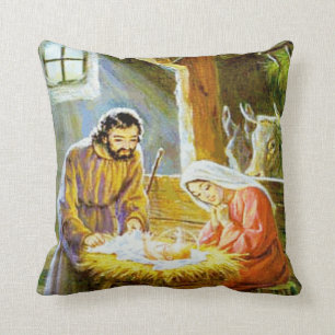 Christmas Nativity Scene Throw Pillow