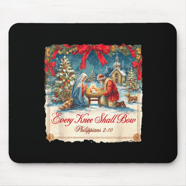 Christmas Nativity Scene Xmas Every Knee Shall Bow Mouse Mat (Front)