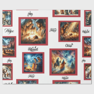 Christmas Nativity Scenes and Blessings Wrapping Paper
