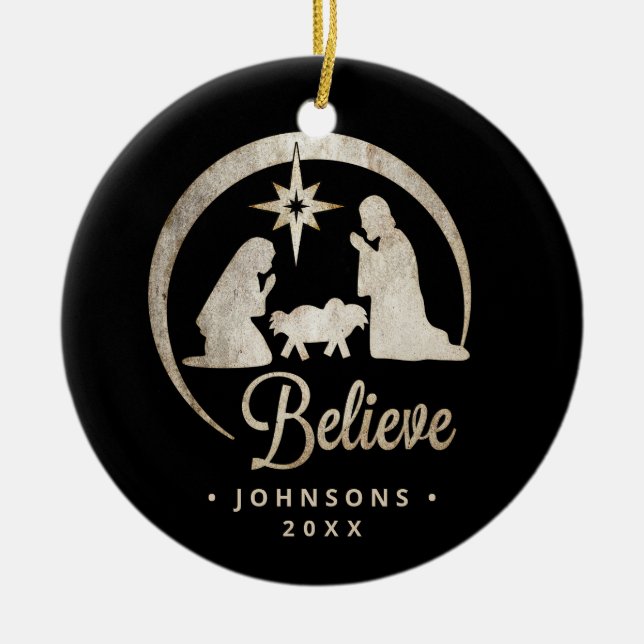 Christmas Nativity Silhouette Ceramic Tree Decoration (Front)