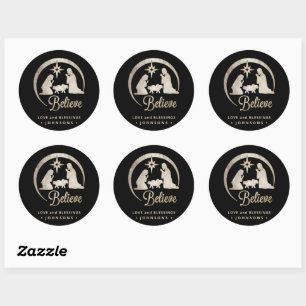 Christmas Nativity Silhouette Classic Round Sticker