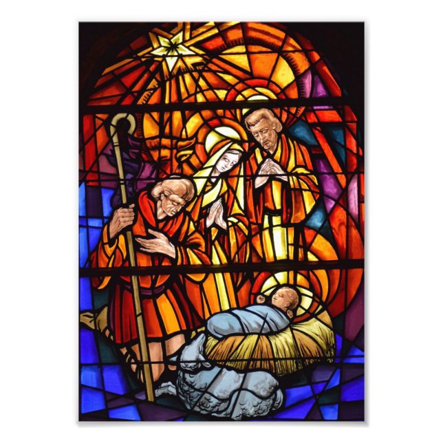 Christmas Nativity Stained Glass Image Baby Jesus Photo Print (Front)