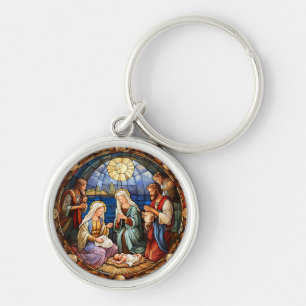 Christmas Nativity Stained Glass Key Ring