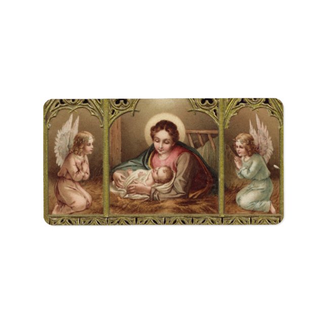 Christmas Nativity Virgin Mary Jesus Manger Label (Front)