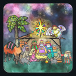 Christmas Nativity Watercolor Doodle Scene Square Sticker<br><div class="desc">A watercolor style Christmas nativity scene with the stable and baby Jesus,  Mary and Joseph and the shepherds and magi.</div>