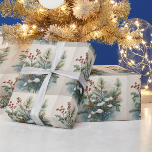 Christmas Nature Bouquet with Holly Berry Wrapping Paper