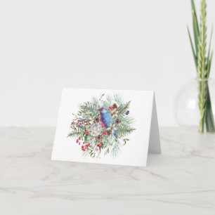 Christmas Nature Illustration with Bird & Berries Card
