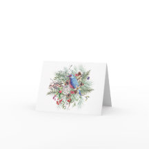 Christmas Nature Illustration with Bird & Berries