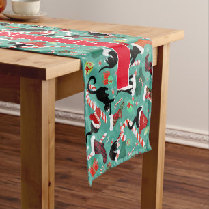 Christmas Naughty Cat and Christmas Stockings  Short Table Runner