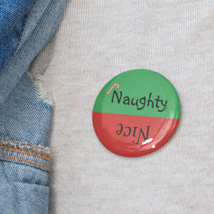 Christmas Naughty Nice Funny Red Green 10 Cm Round Badge