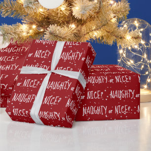 Christmas NAUGHTY or NICE Text In Snowflakes Wrapping Paper
