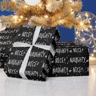 Christmas NAUGHTY or NICE Text On Snowflakes Wrapping Paper