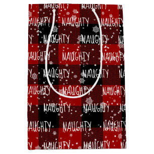 Christmas NAUGHTY Text In Snowflakes Medium Gift Bag