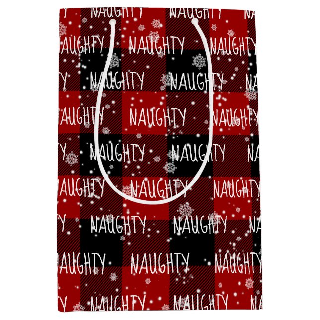 Christmas NAUGHTY Text In Snowflakes Medium Gift Bag (Front)