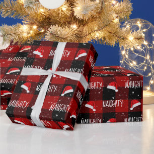Christmas NAUGHTY Text with Santa Hats Wrapping Paper
