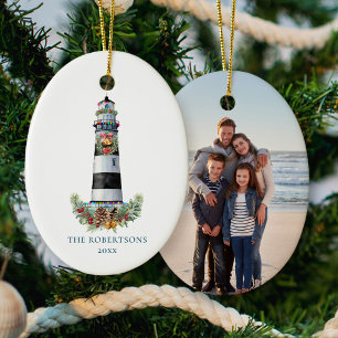 Christmas Nautical Lighthouse Family Photo  Ceramic Tree Decoration