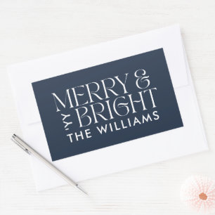Christmas navy blue modern elegant simple rectangular sticker