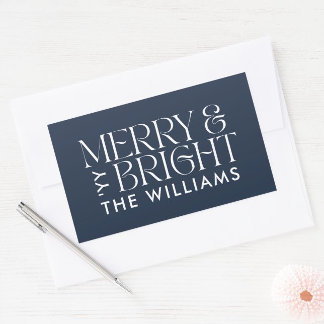 Christmas navy blue modern elegant simple rectangular sticker (Envelope)