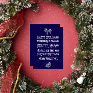 Christmas Navy Blue with Silver Word Art Silver Foil Holiday Card