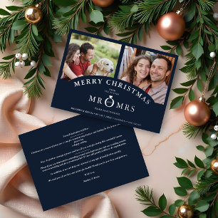 Christmas Navy Chic Luxury Chic Silver 2 Photos Foil Holiday Card