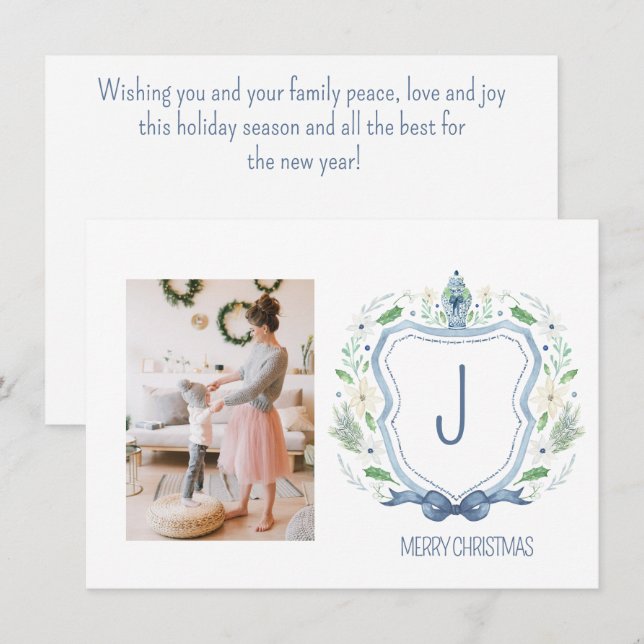 Christmas Navy Chinoiserie Holiday Card (Front/Back)