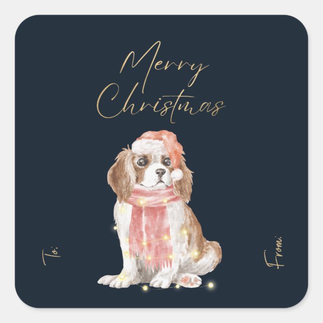Christmas Navy Cocker Spaniel Dog Faux Gold Foil Square Sticker (Front)