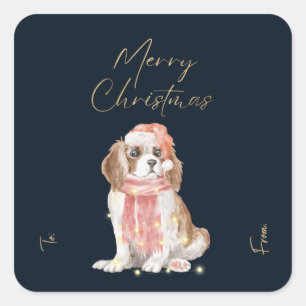 Christmas Navy Cocker Spaniel Dog Faux Gold Foil Square Sticker