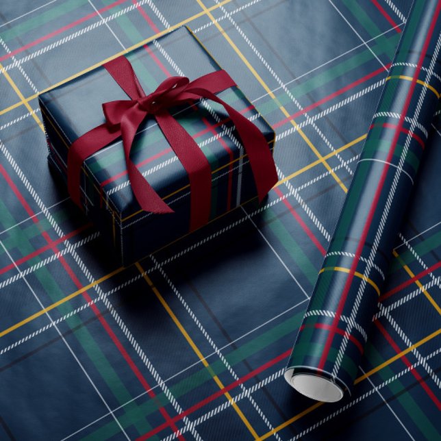 Christmas navy plaid classic holiday simple wrapping paper (Creator Uploaded)