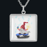 Christmas Necklace Gift Skater Gnome with Gifts<br><div class="desc">Happy Skater Gnome with Gifts and Sparkler - Funny - Merry Christmas Cartoon Drawing - Choose / Add Your Unique Text / Font / Colour - Make Your Special Gift - Resize and move or remove and add elements / image with customisation tool ! - Drawing and Design by MIGNED....</div>