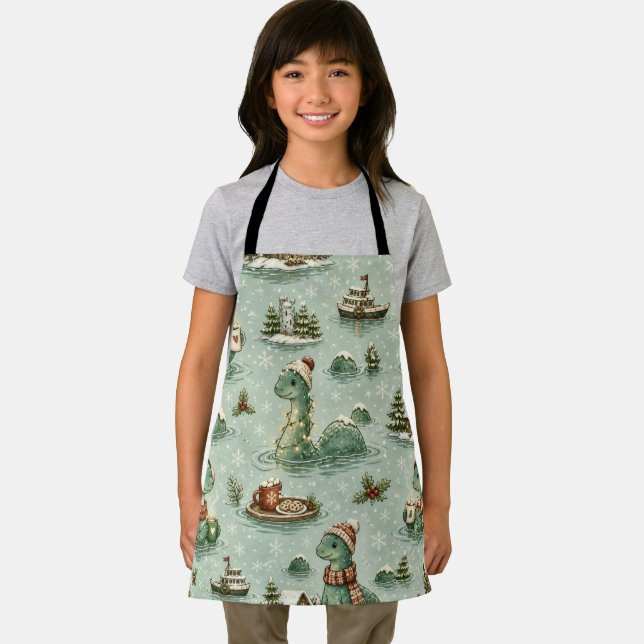 Christmas Nessie Loch Ness Monster Cosy Cryptids  Apron (Insitu)