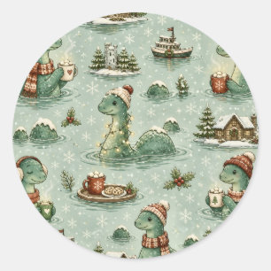 Christmas Nessie Loch Ness Monster Cosy Cryptids  Classic Round Sticker