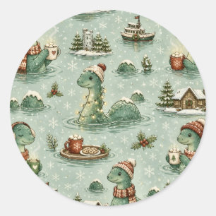Christmas Nessie Loch Ness Monster Cosy Cryptids  Classic Round Sticker