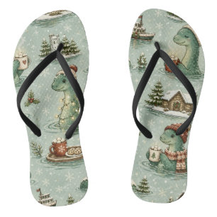 Christmas Nessie Loch Ness Monster Cosy Cryptids  Flip Flops