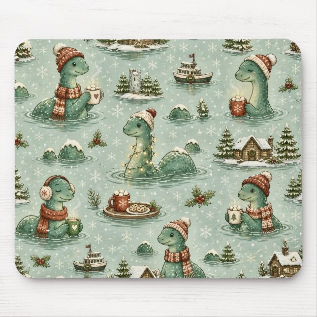 Christmas Nessie Loch Ness Monster Cosy Cryptids  Mouse Mat (Front)