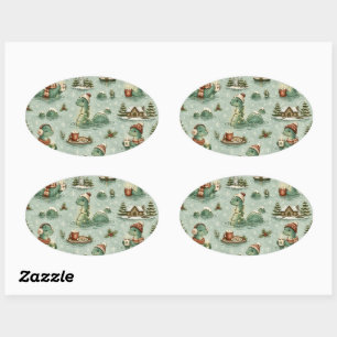 Christmas Nessie Loch Ness Monster Cosy Cryptids  Oval Sticker