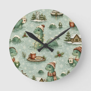 Christmas Nessie Loch Ness Monster Cosy Cryptids Round Clock