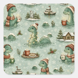 Christmas Nessie Loch Ness Monster Cosy Cryptids  Square Sticker