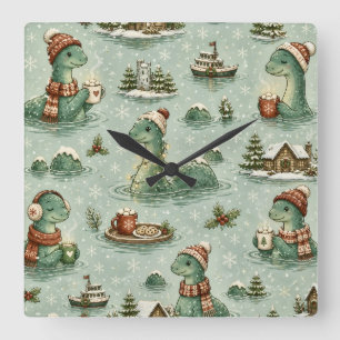 Christmas Nessie Loch Ness Monster Cosy Cryptids Square Wall Clock