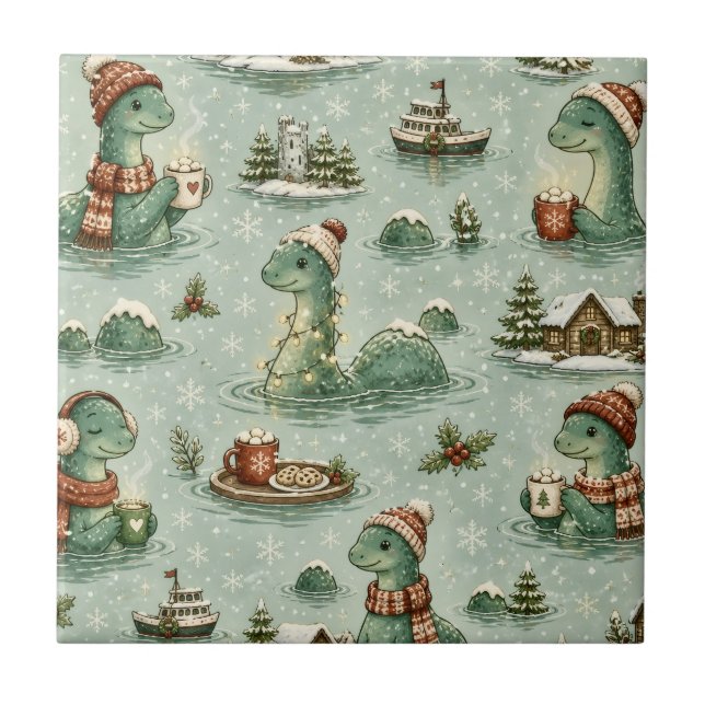 Christmas Nessie Loch Ness Monster Cosy Cryptids  Tile (Front)